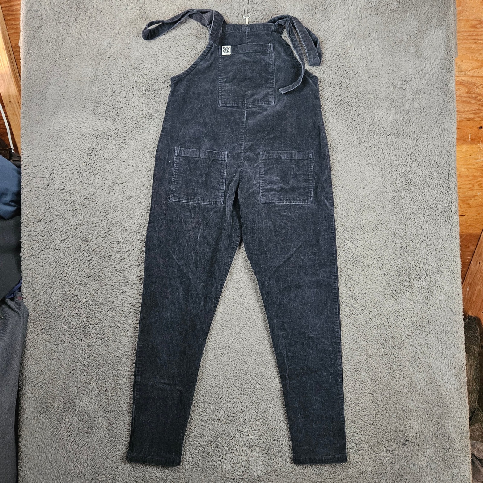 Lucy & Yak Black Corduroy Slim Leg Dungarees Overalls Us 6l Uk 10l Tapered Leg